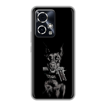Силиконовый чехол на Honor 90 GT с принтом Доберман и пистолет Силиконовый чехол на Honor 90 GT с принтом Доберман и пистолет