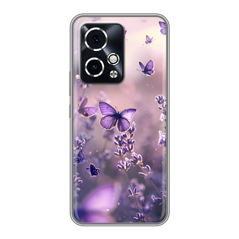 Силиконовый чехол на Honor 90 GT с принтом бабочки и лаванда Силиконовый чехол на Honor 90 GT с принтом бабочки и лаванда