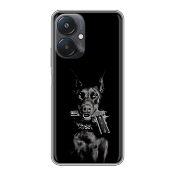Силиконовый чехол на Xiaomi Redmi 13C 5G с принтом Доберман и пистолет