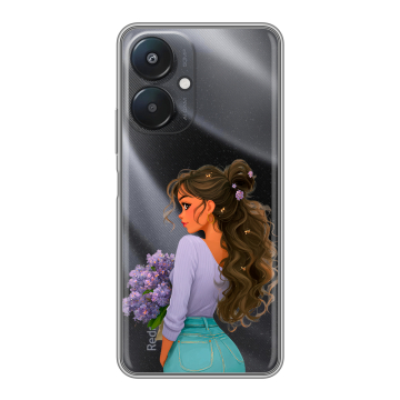 Силиконовый чехол на Xiaomi Redmi 13C 5G с принтом девушка цветы Силиконовый чехол на Xiaomi Redmi 13C 5G с принтом девушка цветы