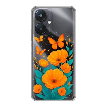 Силиконовый чехол на Xiaomi Redmi 13C 5G с принтом цветы бабочки Силиконовый чехол на Xiaomi Redmi 13C 5G с принтом цветы бабочки