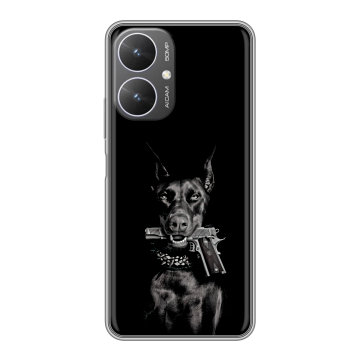Силиконовый чехол на Xiaomi Redmi 13R 5G с принтом Доберман и пистолет Силиконовый чехол на Xiaomi Redmi 13R 5G с принтом Доберман и пистолет