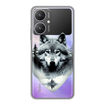 Силиконовый чехол на Xiaomi Redmi 13R 5G с принтом Волк в лесу Силиконовый чехол на Xiaomi Redmi 13R 5G с принтом Волк в лесу