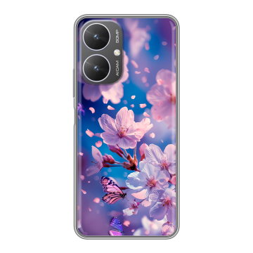 Силиконовый чехол на Xiaomi Redmi 13R 5G с принтом цветы бабочки Силиконовый чехол на Xiaomi Redmi 13R 5G с принтом цветы бабочки