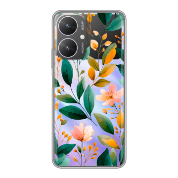 Силиконовый чехол на Xiaomi Redmi 13R 5G с принтом Цветы паттерн Силиконовый чехол на Xiaomi Redmi 13R 5G с принтом Цветы паттерн