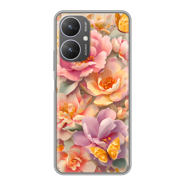 Силиконовый чехол на Xiaomi Redmi 13R 5G с принтом Цветы и бабочки Силиконовый чехол на Xiaomi Redmi 13R 5G с принтом Цветы и бабочки