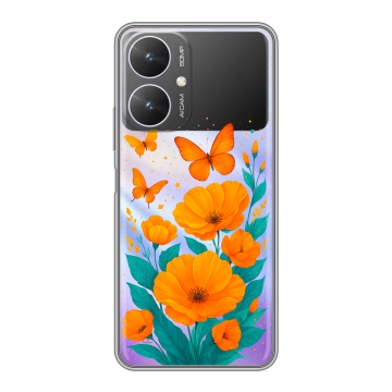 Силиконовый чехол на Xiaomi Redmi 13R 5G с принтом цветы бабочки Силиконовый чехол на Xiaomi Redmi 13R 5G с принтом цветы бабочки