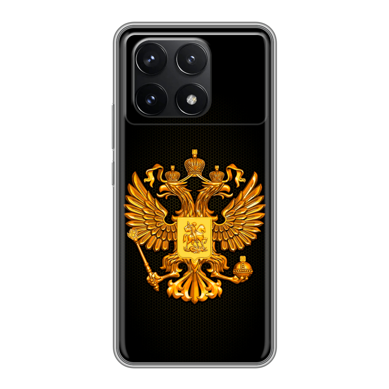 Силиконовый чехол на Xiaomi Redmi K70 5G с принтом Герб России желтый Силиконовый чехол на Xiaomi Redmi K70 5G с принтом Герб России желтый
