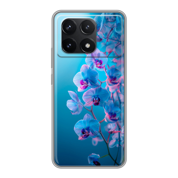 Силиконовый чехол на Xiaomi Redmi K70 Pro 5G с принтом голубые орхидеи Силиконовый чехол на Xiaomi Redmi K70 Pro 5G с принтом голубые орхидеи