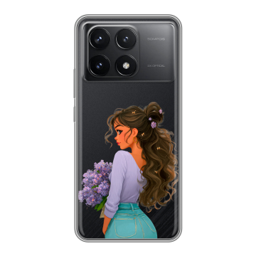 Силиконовый чехол на Xiaomi Redmi K70 Pro 5G с принтом девушка цветы