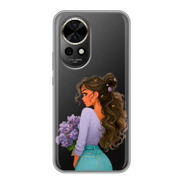 Силиконовый чехол на Huawei Nova 12 с принтом девушка цветы