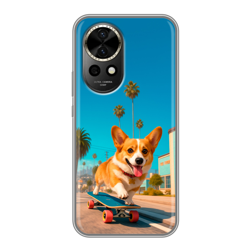 Силиконовый чехол на Huawei Nova 12 с принтом Корги на скейте Силиконовый чехол на Huawei Nova 12 с принтом Корги на скейте