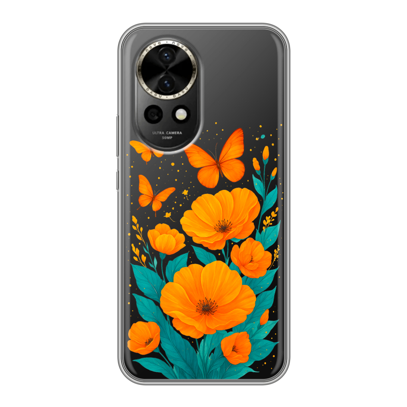 Силиконовый чехол на Huawei Nova 12 с принтом цветы бабочки Силиконовый чехол на Huawei Nova 12 с принтом цветы бабочки