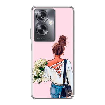 Силиконовый чехол на OPPO A79 5G с принтом Девушка и букет Силиконовый чехол на OPPO A79 5G с принтом Девушка и букет