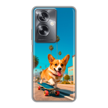 Силиконовый чехол на OPPO A79 5G с принтом Корги на скейте Силиконовый чехол на OPPO A79 5G с принтом Корги на скейте