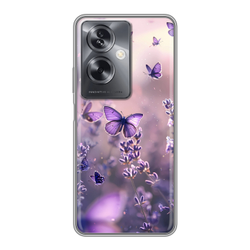 Силиконовый чехол на OPPO A79 5G с принтом бабочки и лаванда Силиконовый чехол на OPPO A79 5G с принтом бабочки и лаванда