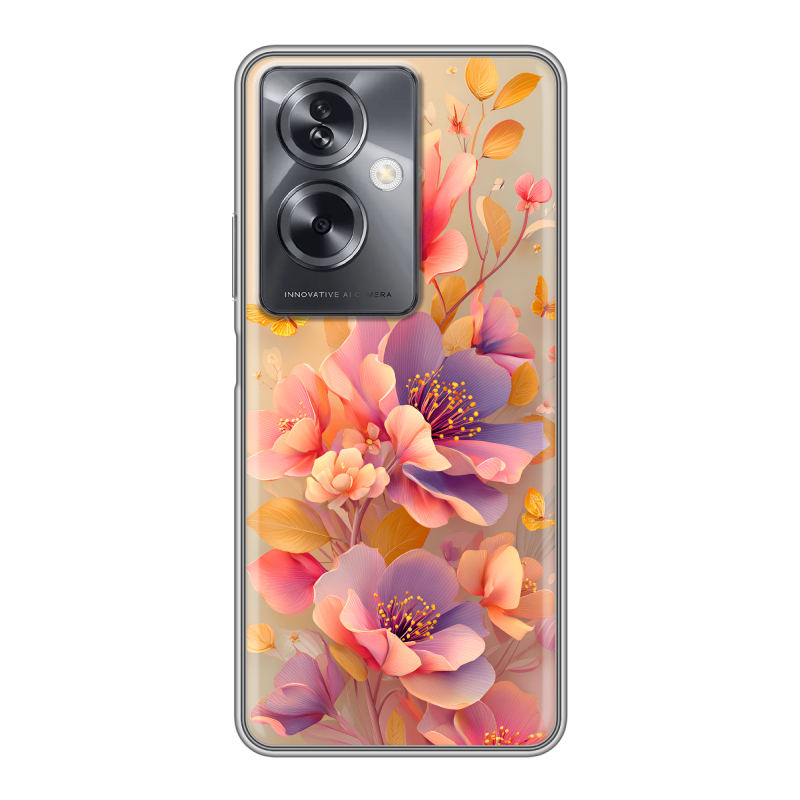 Силиконовый чехол на OPPO A79 5G с принтом Цветы и бабочки Силиконовый чехол на OPPO A79 5G с принтом Цветы и бабочки