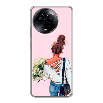 Силиконовый чехол на Realme Narzo 60x 5G с принтом Девушка и букет