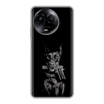 Силиконовый чехол на Realme Narzo 60x 5G с принтом Доберман и пистолет