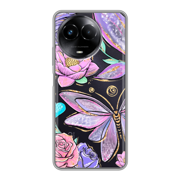Силиконовый чехол на Realme Narzo 60x 5G с принтом Бабочки и цветы Силиконовый чехол на Realme Narzo 60x 5G с принтом Бабочки и цветы
