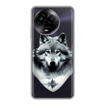 Силиконовый чехол на Realme Narzo 60x 5G с принтом Волк в лесу Силиконовый чехол на Realme Narzo 60x 5G с принтом Волк в лесу
