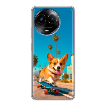 Силиконовый чехол на Realme Narzo 60x 5G с принтом Корги на скейте Силиконовый чехол на Realme Narzo 60x 5G с принтом Корги на скейте