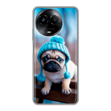 Силиконовый чехол на Realme Narzo 60x 5G с принтом Мопс в шапке Силиконовый чехол на Realme Narzo 60x 5G с принтом Мопс в шапке
