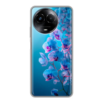 Силиконовый чехол на Realme Narzo 60x 5G с принтом голубые орхидеи Силиконовый чехол на Realme Narzo 60x 5G с принтом голубые орхидеи