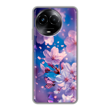 Силиконовый чехол на Realme Narzo 60x 5G с принтом цветы бабочки Силиконовый чехол на Realme Narzo 60x 5G с принтом цветы бабочки