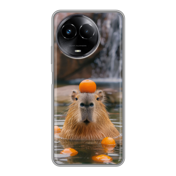 Силиконовый чехол на Realme Narzo 60x 5G с принтом Капибара с апельсином Силиконовый чехол на Realme Narzo 60x 5G с принтом Капибара с апельсином