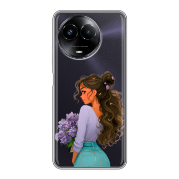 Силиконовый чехол на Realme Narzo 60x 5G с принтом девушка цветы