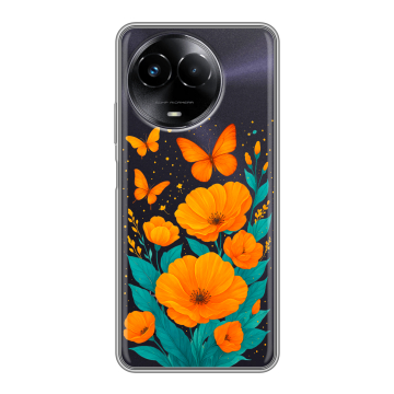 Силиконовый чехол на Realme Narzo 60x 5G с принтом цветы бабочки