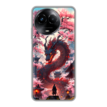 Силиконовый чехол на Realme Narzo 60x 5G с принтом Дракон Японский Силиконовый чехол на Realme Narzo 60x 5G с принтом Дракон Японский