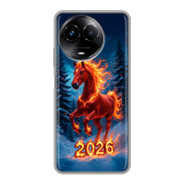 Силиконовый чехол на Realme Narzo 60x 5G с принтом Новый год коня