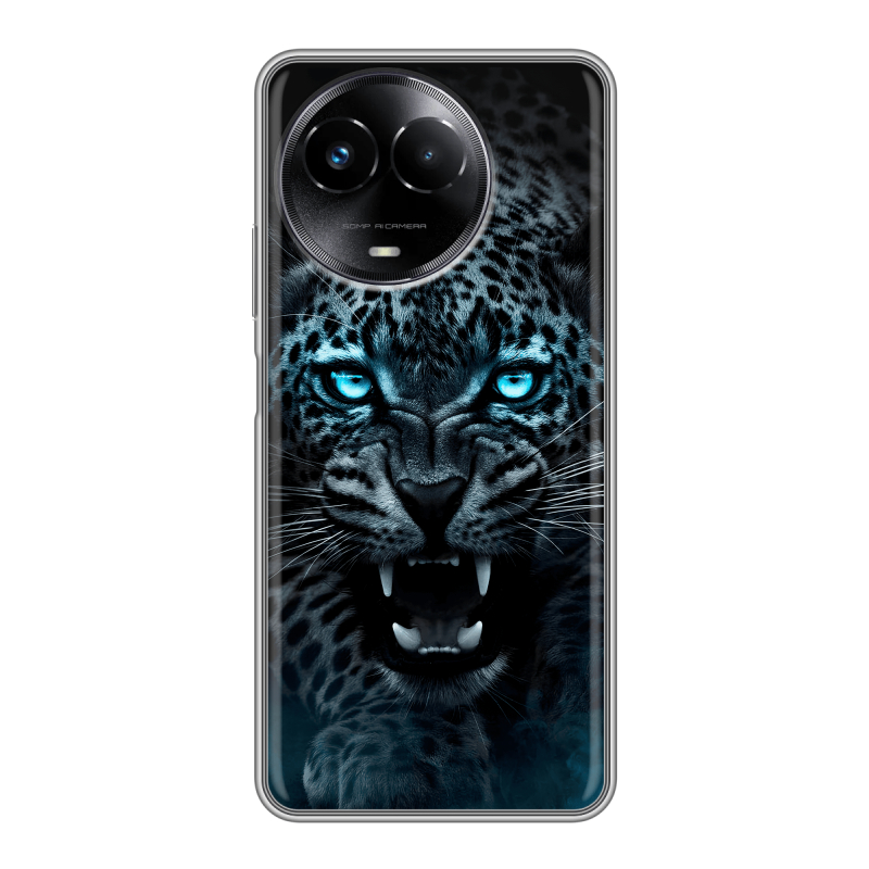 Силиконовый чехол на Realme Narzo 60x 5G с принтом Темный леопард Силиконовый чехол на Realme Narzo 60x 5G с принтом Темный леопард