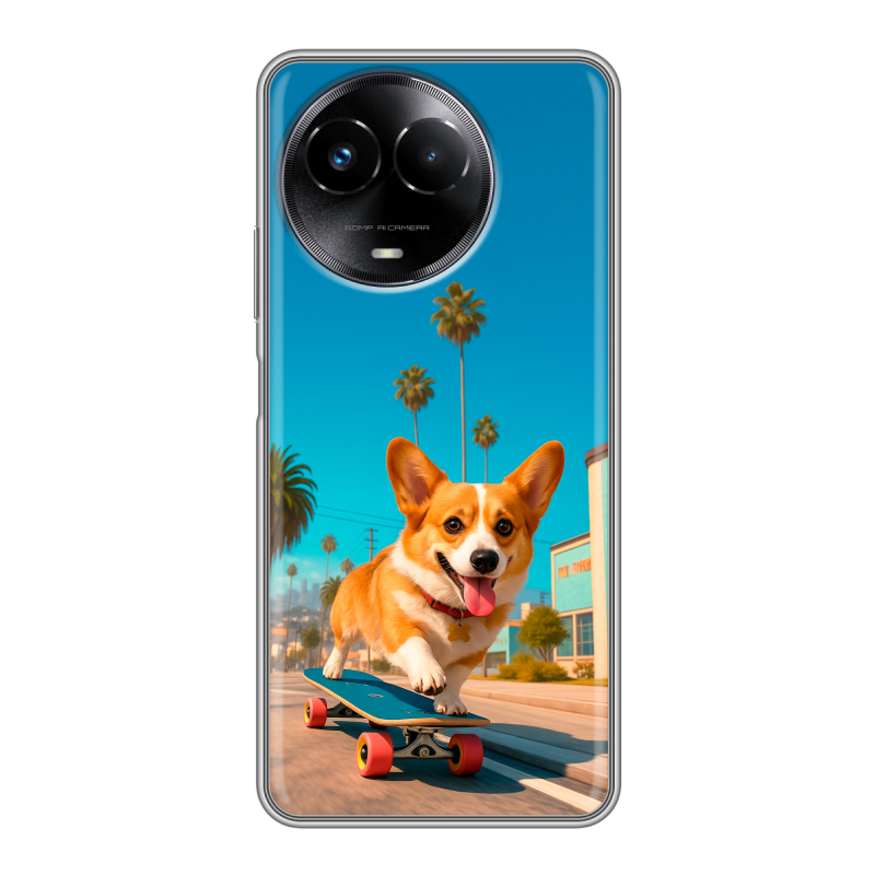 Силиконовый чехол на Realme Narzo 60x 5G с принтом Корги на скейте Силиконовый чехол на Realme Narzo 60x 5G с принтом Корги на скейте