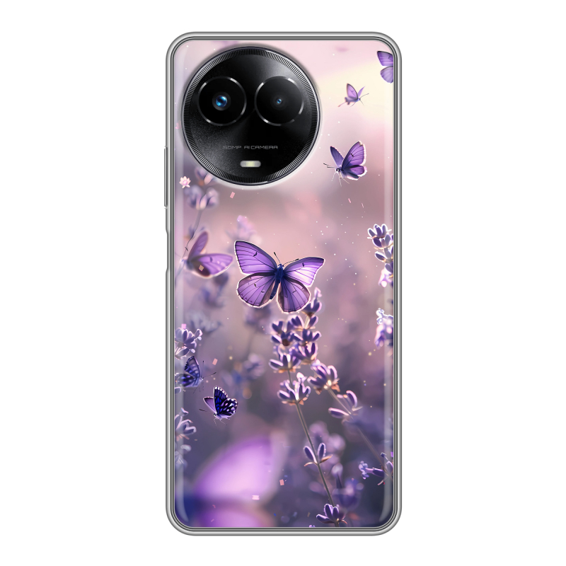 Силиконовый чехол на Realme Narzo 60x 5G с принтом бабочки и лаванда Силиконовый чехол на Realme Narzo 60x 5G с принтом бабочки и лаванда