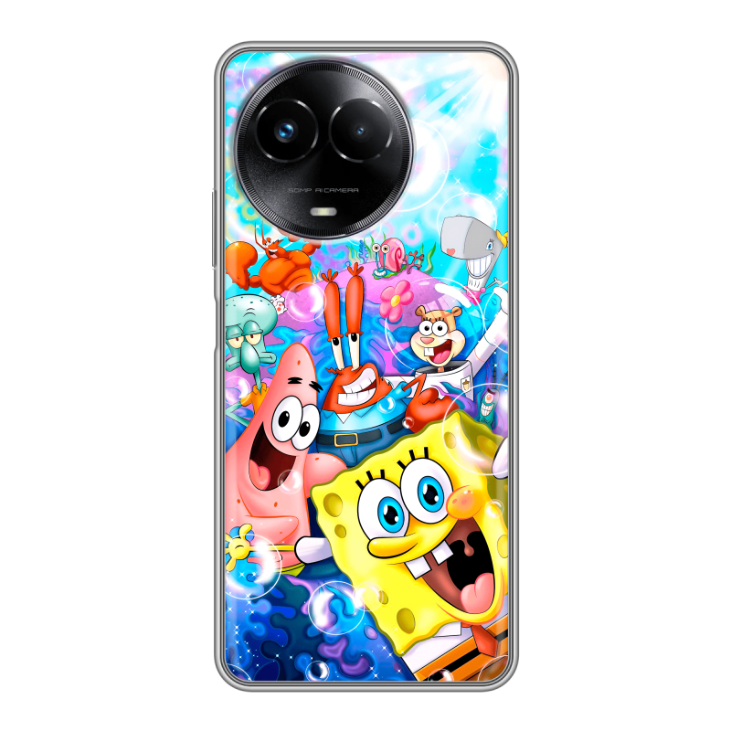 Силиконовый чехол на Realme Narzo 60x 5G с принтом спанчбоб спанч боб Силиконовый чехол на Realme Narzo 60x 5G с принтом спанчбоб спанч боб