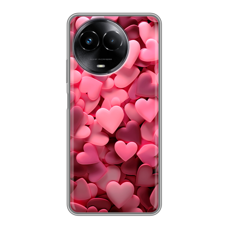 Силиконовый чехол на Realme Narzo 60x 5G с принтом розовые сердечки Силиконовый чехол на Realme Narzo 60x 5G с принтом розовые сердечки
