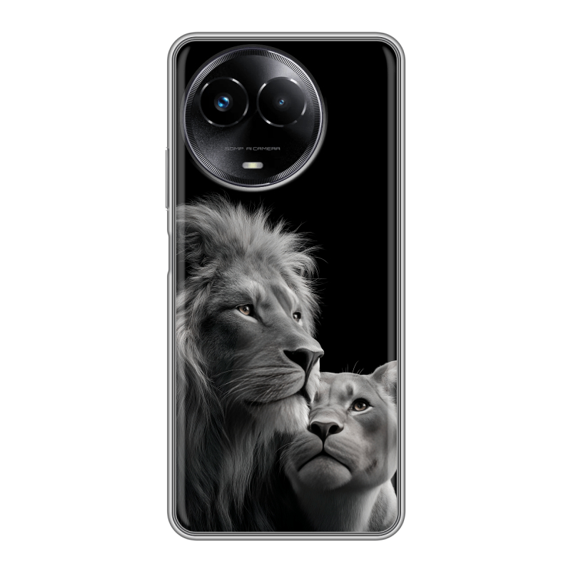 Силиконовый чехол на Realme Narzo 60x 5G с принтом Лев кошки Силиконовый чехол на Realme Narzo 60x 5G с принтом Лев кошки