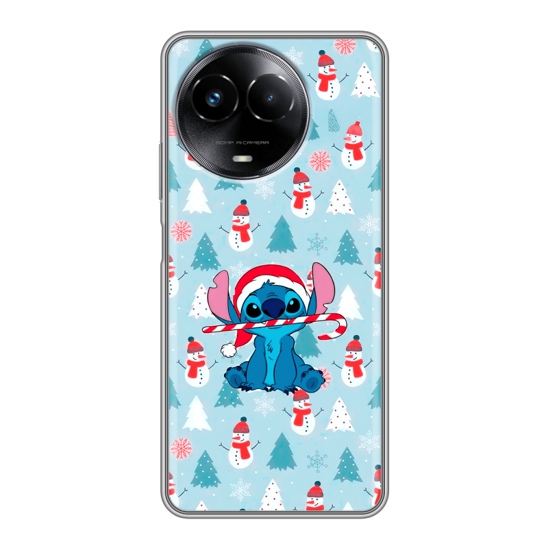 Силиконовый чехол на Realme Narzo 60x 5G с принтом Стич Новый год Силиконовый чехол на Realme Narzo 60x 5G с принтом Стич Новый год