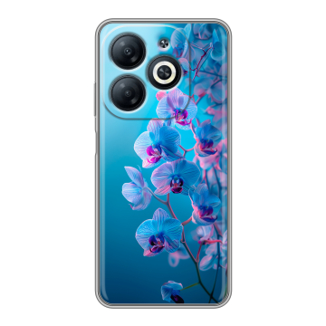 Силиконовый чехол на Infinix Smart 8 Pro с принтом голубые орхидеи Силиконовый чехол на Infinix Smart 8 Pro с принтом голубые орхидеи