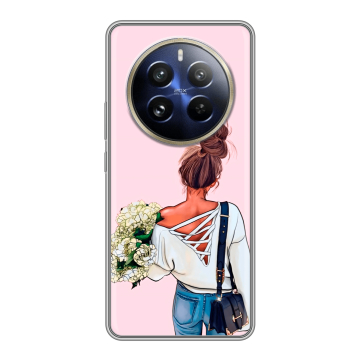 Силиконовый чехол на Realme 12 Pro с принтом Девушка и букет Силиконовый чехол на Realme 12 Pro с принтом Девушка и букет
