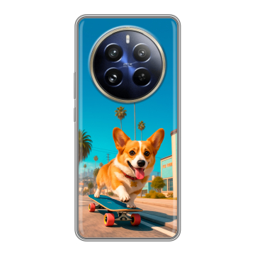 Силиконовый чехол на Realme 12 Pro с принтом Корги на скейте