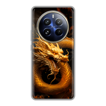 Силиконовый чехол на Realme 12 Pro с принтом Золотой дракон Силиконовый чехол на Realme 12 Pro с принтом Золотой дракон