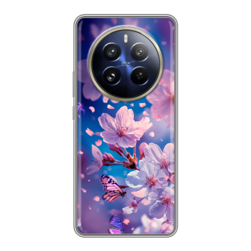 Силиконовый чехол на Realme 12 Pro с принтом цветы бабочки
