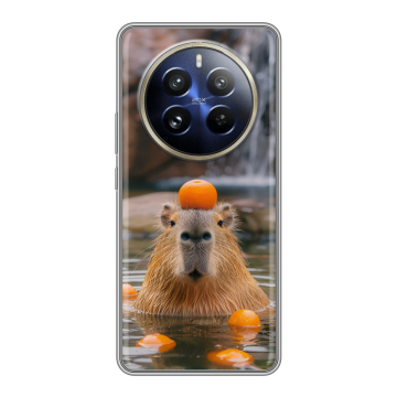 Силиконовый чехол на Realme 12 Pro с принтом Капибара с апельсином Силиконовый чехол на Realme 12 Pro с принтом Капибара с апельсином