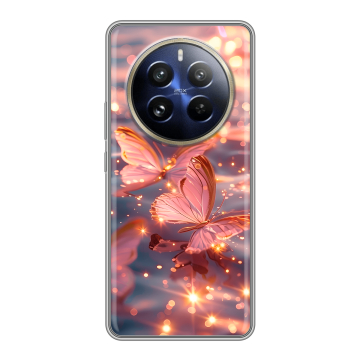 Силиконовый чехол на Realme 12 Pro с принтом бабочки розовые