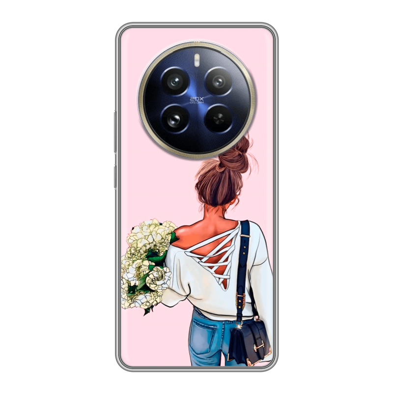 Силиконовый чехол на Realme 12 Pro с принтом Девушка и букет Силиконовый чехол на Realme 12 Pro с принтом Девушка и букет