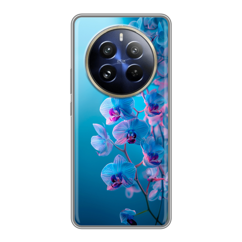 Силиконовый чехол на Realme 12 Pro с принтом голубые орхидеи Силиконовый чехол на Realme 12 Pro с принтом голубые орхидеи